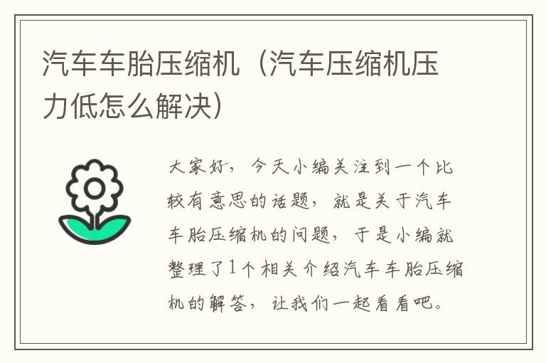 汽车车胎压缩机（汽车压缩机压力低怎么解决）