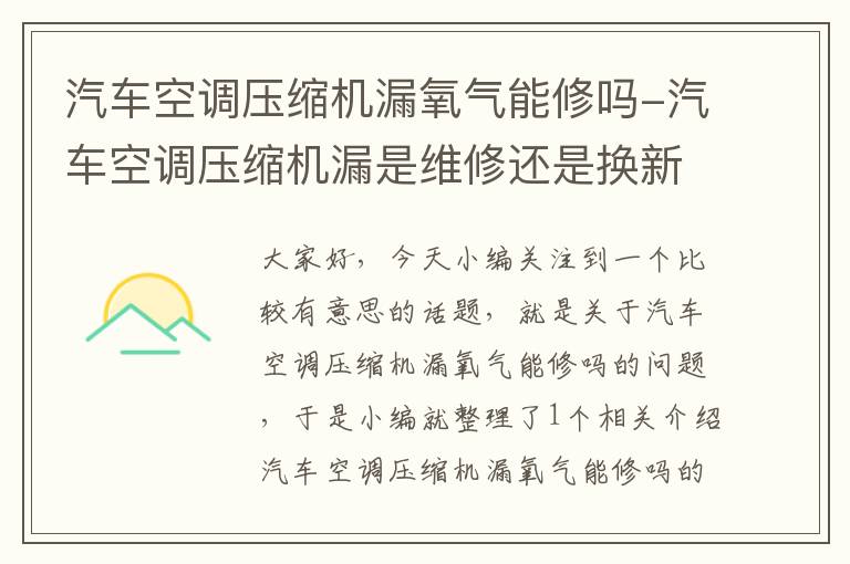 汽车空调压缩机漏氧气能修吗-汽车空调压缩机漏是维修还是换新的