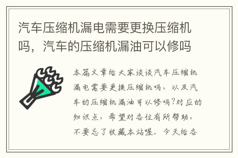 汽车压缩机漏电需要更换压缩机吗，汽车的压缩机漏油可以修吗?