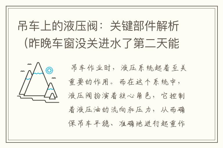 吊车上的液压阀：关键部件解析（昨晚车窗没关进水了第二天能开车吗）