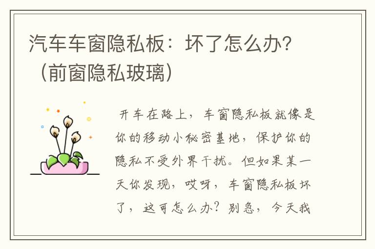 汽车车窗隐私板：坏了怎么办？（前窗隐私玻璃）