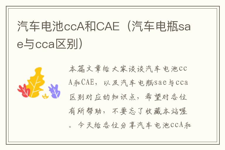 汽车电池ccA和CAE（汽车电瓶sae与cca区别）