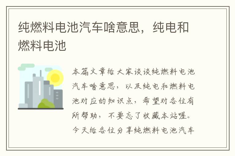 纯燃料电池汽车啥意思，纯电和燃料电池