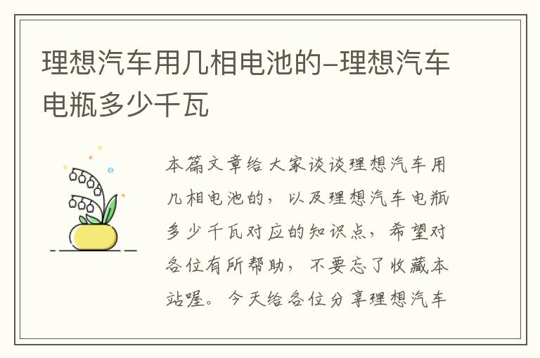 理想汽车用几相电池的-理想汽车电瓶多少千瓦