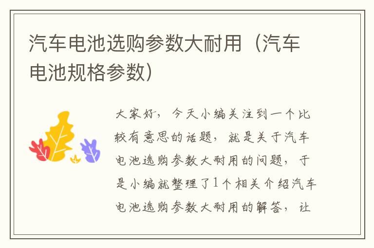 汽车电池选购参数大耐用（汽车电池规格参数）