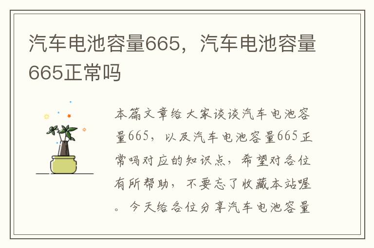 汽车电池容量665，汽车电池容量665正常吗