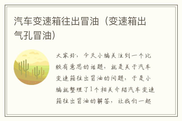 汽车变速箱往出冒油（变速箱出气孔冒油）