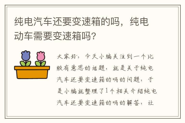 纯电汽车还要变速箱的吗，纯电动车需要变速箱吗?