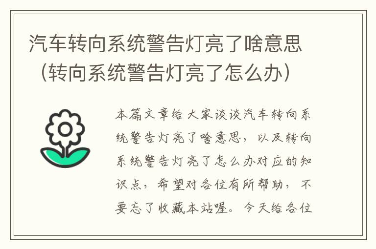 汽车转向系统警告灯亮了啥意思（转向系统警告灯亮了怎么办）