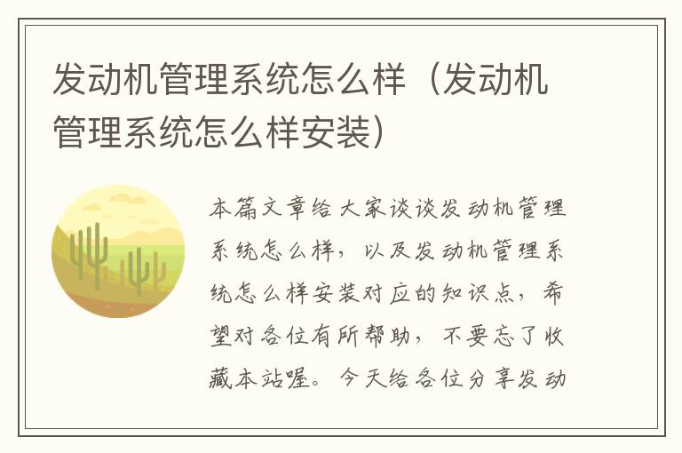 发动机管理系统怎么样（发动机管理系统怎么样安装）