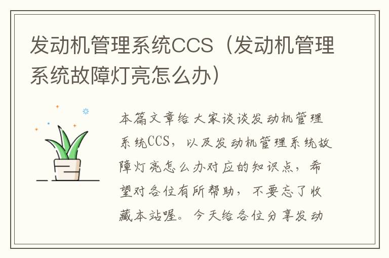 发动机管理系统CCS（发动机管理系统故障灯亮怎么办）