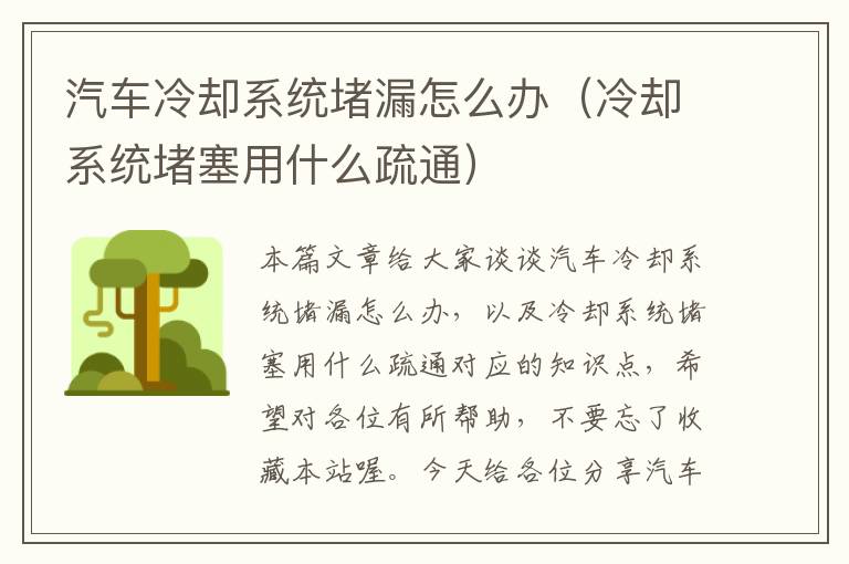 汽车冷却系统堵漏怎么办（冷却系统堵塞用什么疏通）