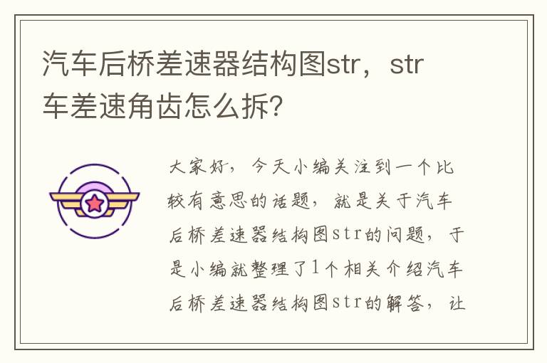 汽车后桥差速器结构图str，str车差速角齿怎么拆？