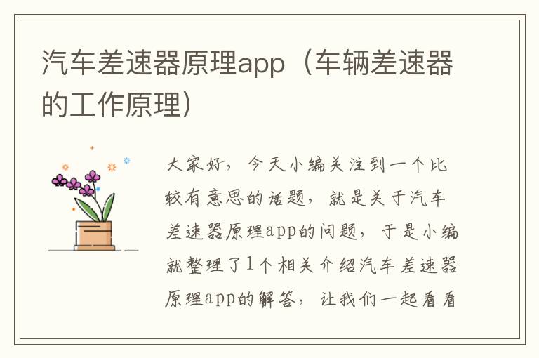 汽车差速器原理app（车辆差速器的工作原理）