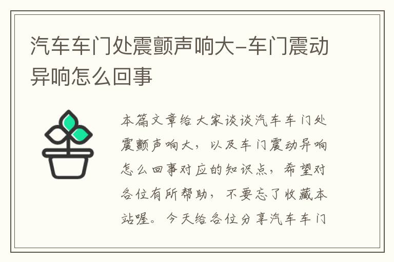 汽车车门处震颤声响大-车门震动异响怎么回事