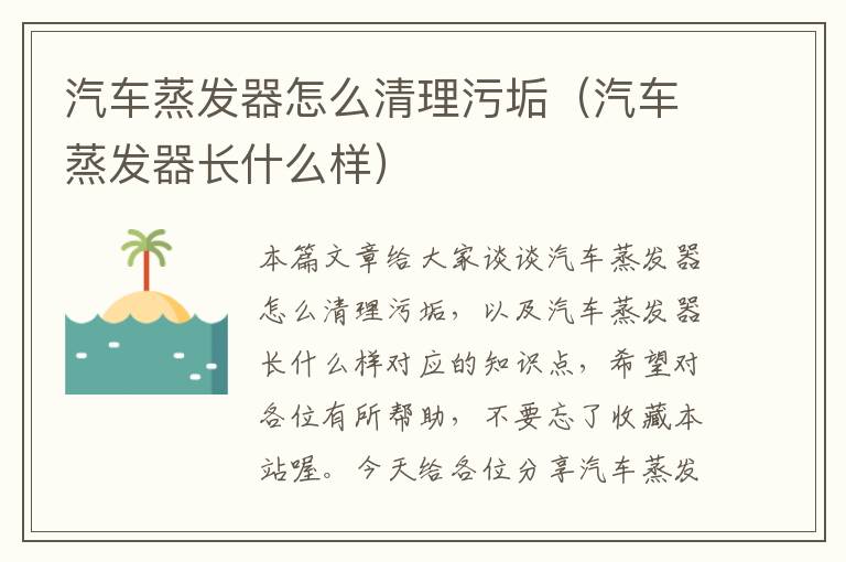 汽车蒸发器怎么清理污垢（汽车蒸发器长什么样）