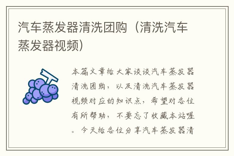 汽车蒸发器清洗团购（清洗汽车蒸发器视频）