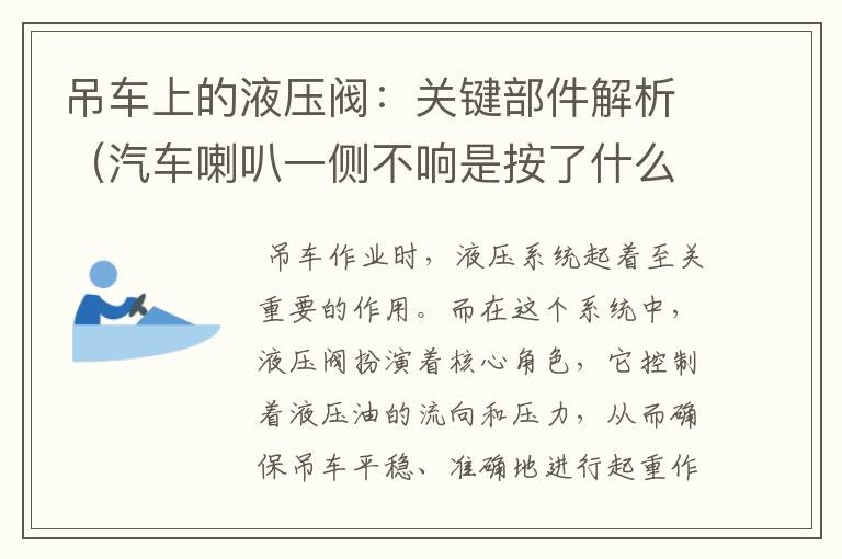 吊车上的液压阀：关键部件解析（汽车喇叭一侧不响是按了什么）