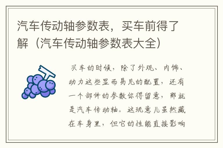 汽车传动轴参数表，买车前得了解（汽车传动轴参数表大全）