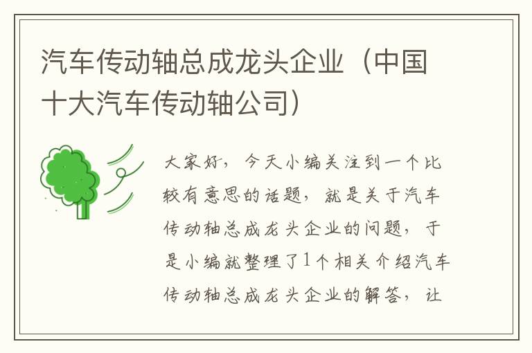 汽车传动轴总成龙头企业（中国十大汽车传动轴公司）