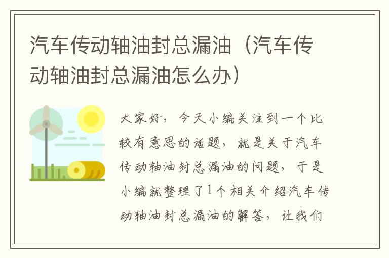 汽车传动轴油封总漏油（汽车传动轴油封总漏油怎么办）