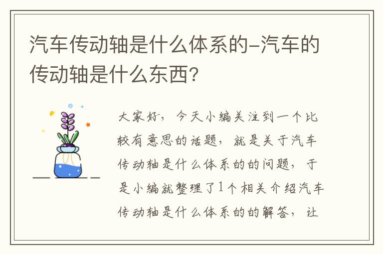 汽车传动轴是什么体系的-汽车的传动轴是什么东西?