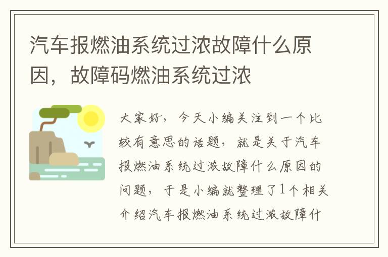 汽车报燃油系统过浓故障什么原因，故障码燃油系统过浓