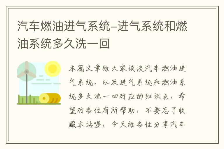 汽车燃油进气系统-进气系统和燃油系统多久洗一回