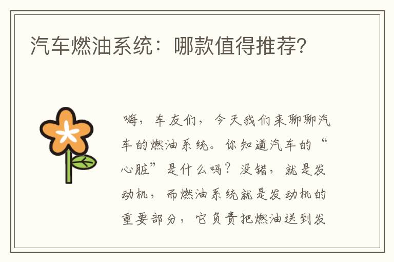 汽车燃油系统：哪款值得推荐？