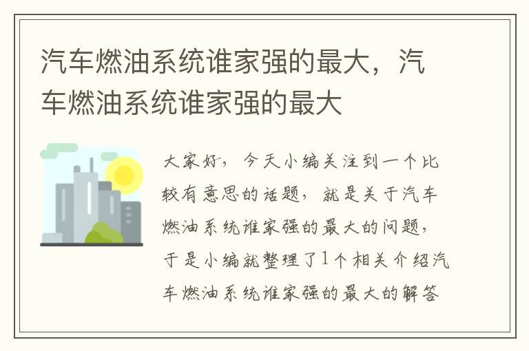 汽车燃油系统谁家强的最大，汽车燃油系统谁家强的最大