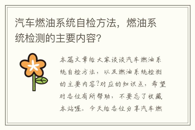 汽车燃油系统自检方法，燃油系统检测的主要内容?