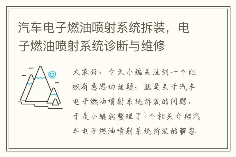 汽车电子燃油喷射系统拆装，电子燃油喷射系统诊断与维修