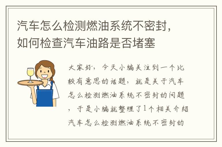 汽车怎么检测燃油系统不密封，如何检查汽车油路是否堵塞