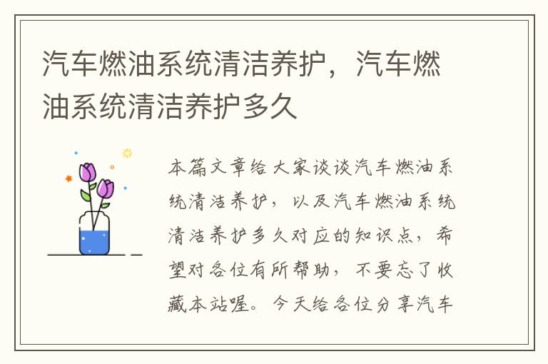 汽车燃油系统清洁养护，汽车燃油系统清洁养护多久