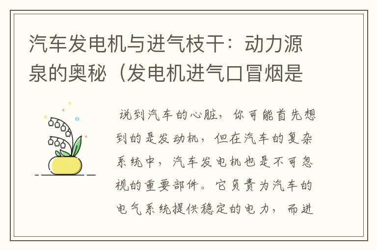 汽车发电机与进气枝干：动力源泉的奥秘（发电机进气口冒烟是什么原因?）