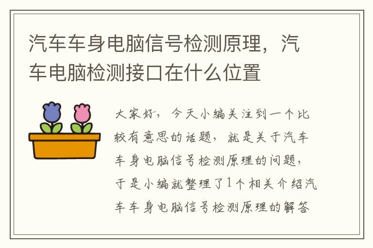 汽车车身电脑信号检测原理，汽车电脑检测接口在什么位置