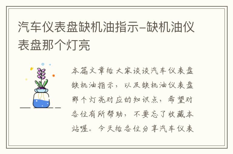 汽车仪表盘缺机油指示-缺机油仪表盘那个灯亮