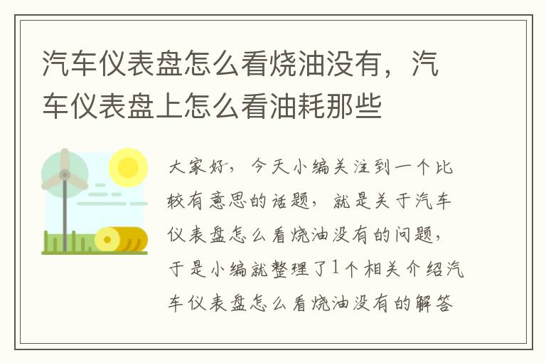 汽车仪表盘怎么看烧油没有，汽车仪表盘上怎么看油耗那些