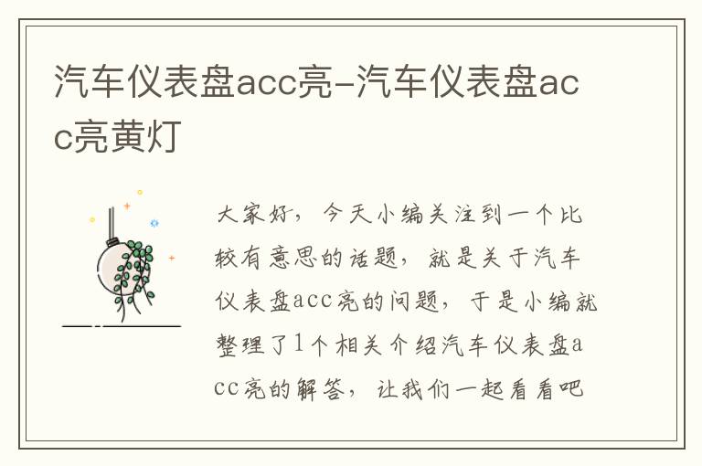 汽车仪表盘acc亮-汽车仪表盘acc亮黄灯