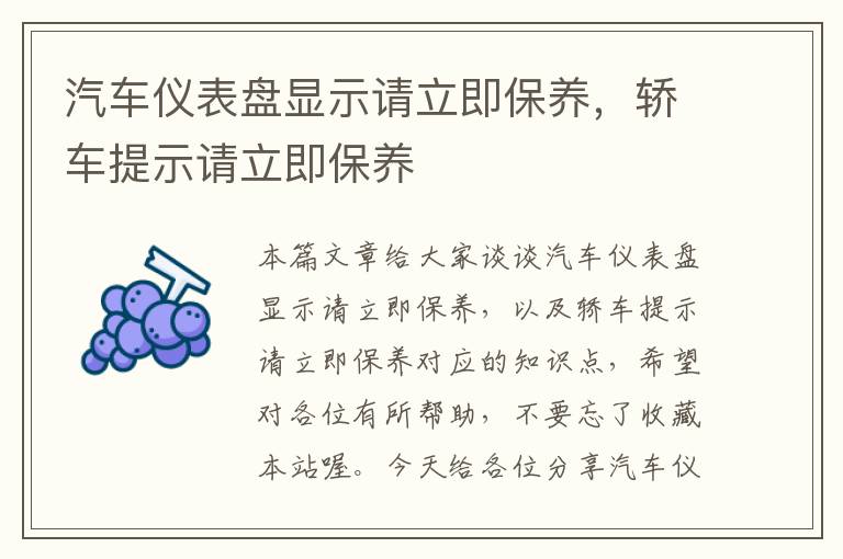 汽车仪表盘显示请立即保养，轿车提示请立即保养