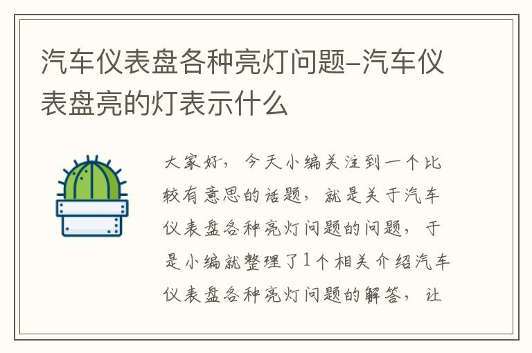 汽车仪表盘各种亮灯问题-汽车仪表盘亮的灯表示什么