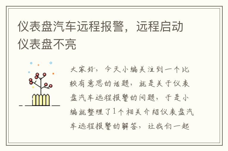 仪表盘汽车远程报警，远程启动仪表盘不亮