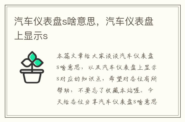 汽车仪表盘s啥意思，汽车仪表盘上显示s